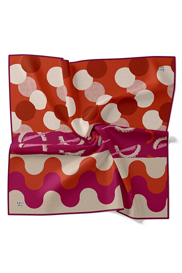 Plum Round Pattern Twill Silk Scarf - 4