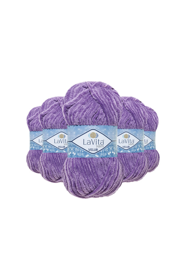 Velur Velvet Hand Knitting Yarn 100% Polyester 500Gr 5 Pcs (4034 Light Purple)