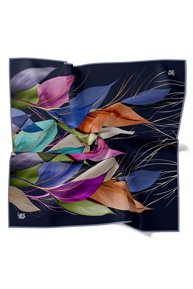 وشاح حريري بنمط أوراق نباتات رقيقة من نوع تويل - 4