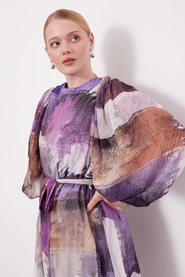 تونيك شيفون بنمط فرشاة مختلطة باللون الأسود - 4