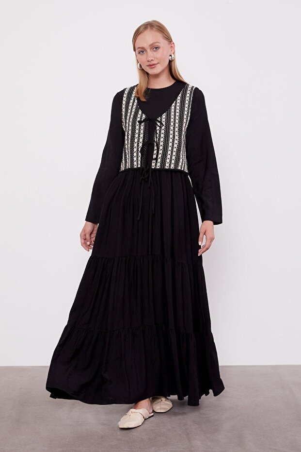 Black Lace Detail Vest Dress