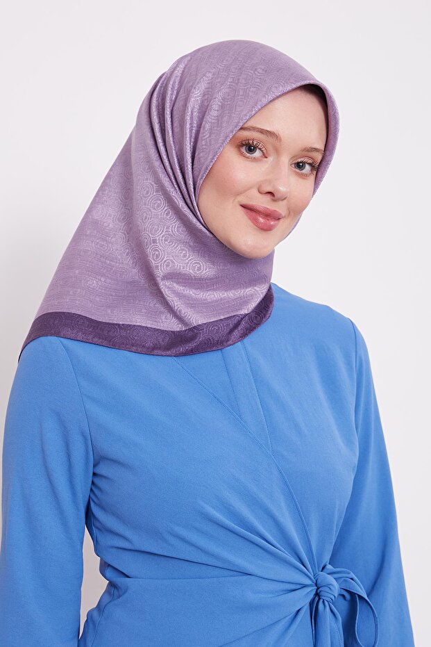 Mor Halka Desen Monogram Eşarp - 3