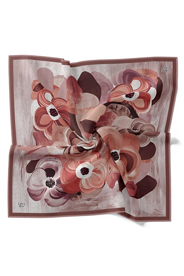 Rose Violet Pattern Twill Silk Scarf - 4