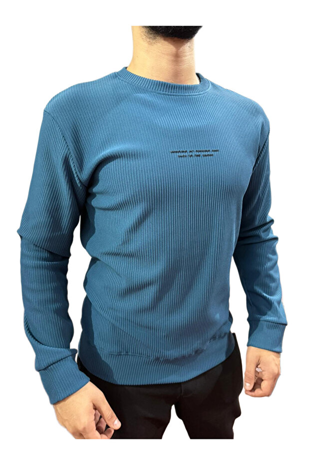 Şeritli Modelli 2iplik Sweat Mavi - 2