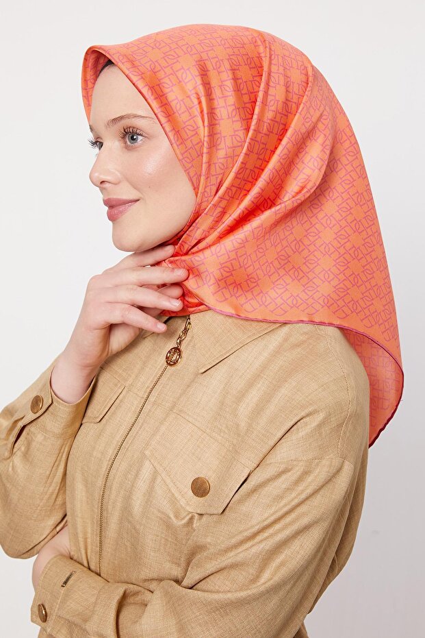 Salmon Striped Spiral Pattern Twill Silk Scarf
