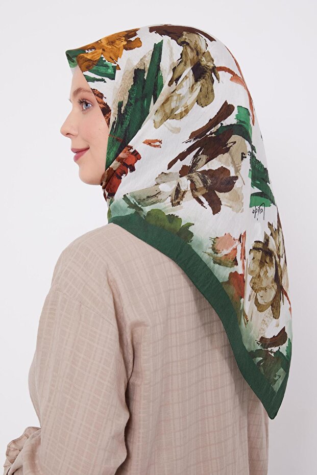 Zümrüt Soyut Desen Modal İpek Eşarp - 4