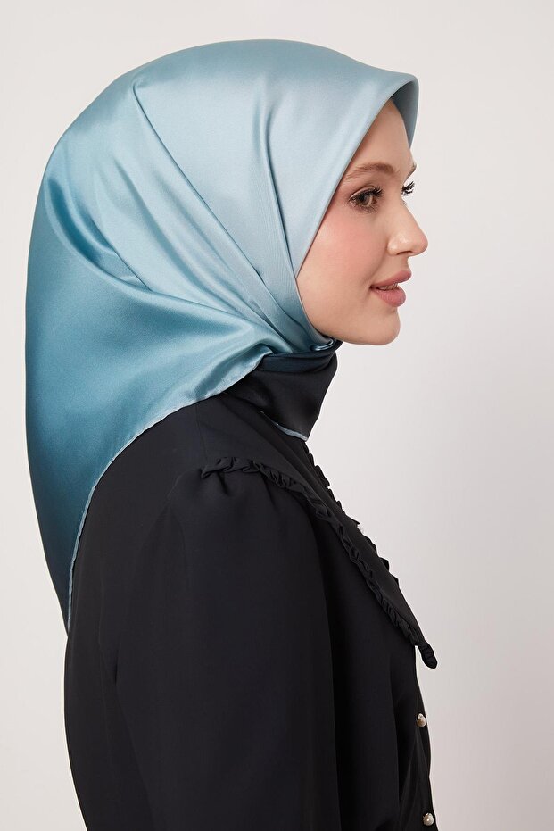 Turquoise Transitional Twill Silk Scarf - 2