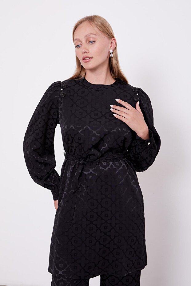 Black Clover Patterned Jacquard Double Suit - 4