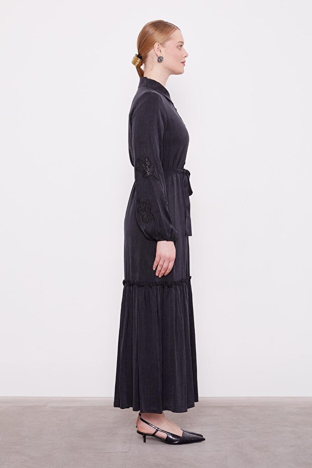 ÇİÇEK NAKIŞLI CUPRA ELBİSE - 3