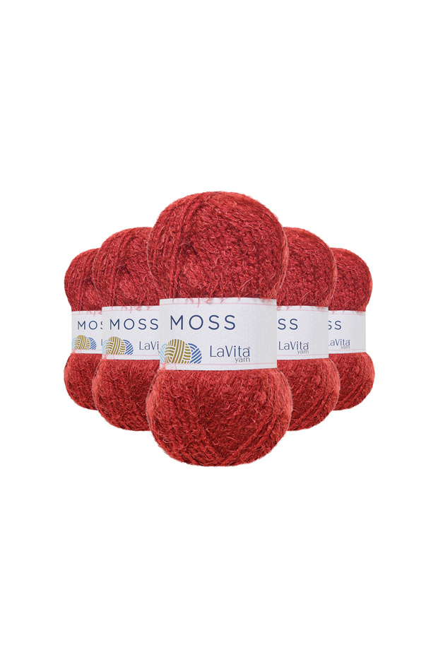 Moss Feather Hand Knitting Yarn 45% Polyamide 55% Premium Acrylic 500Gr 5 Pcs (2515 Red)