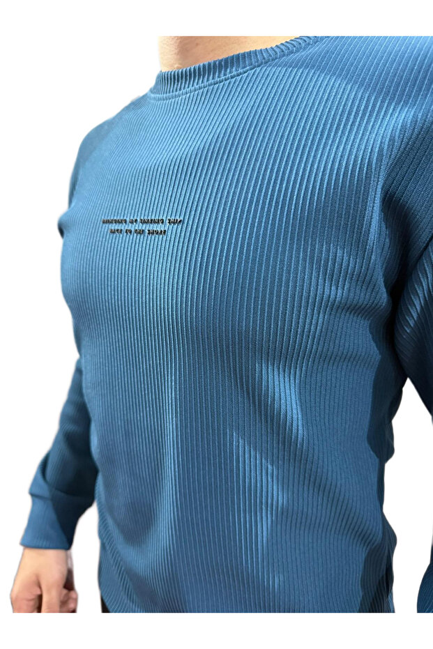 Şeritli Modelli 2iplik Sweat Mavi - 4