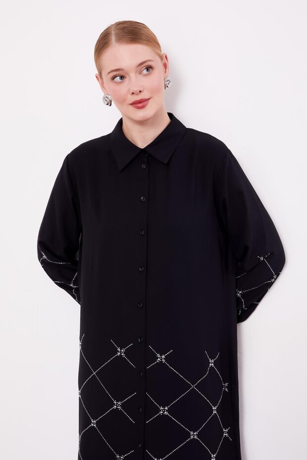 Black Diamond Pattern Stone Printed Tunic - 3