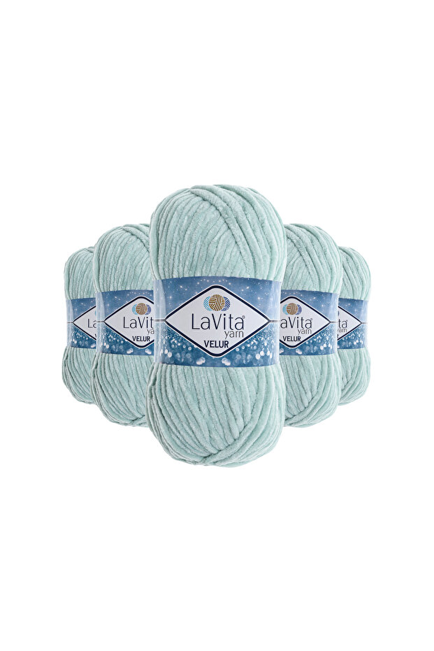 Velur Velvet Hand Knitting Yarn 100% Polyester 500Gr 5 Pcs (8206 Mint)
