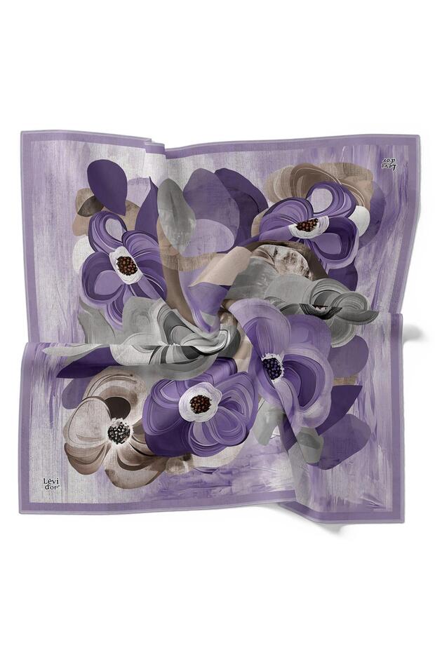 Lilac Violet Pattern Twill Silk Scarf - 4