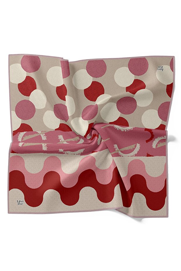 وشاح حريري بنمط دائري وردي اللون - 4