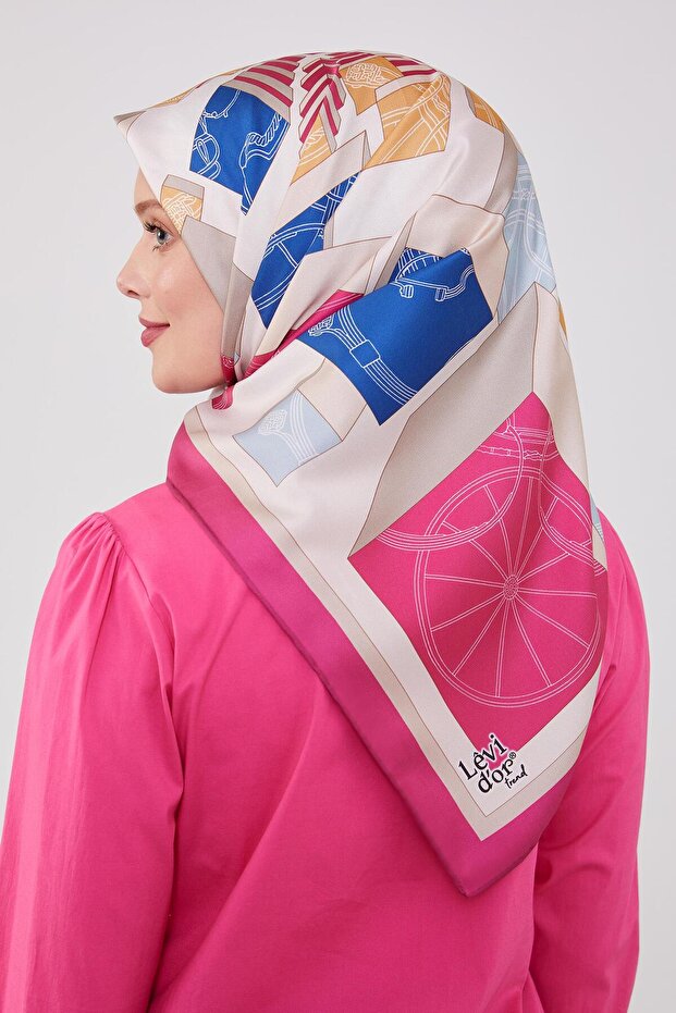 Fuchsia Cube Pattern Twill Scarf - 3