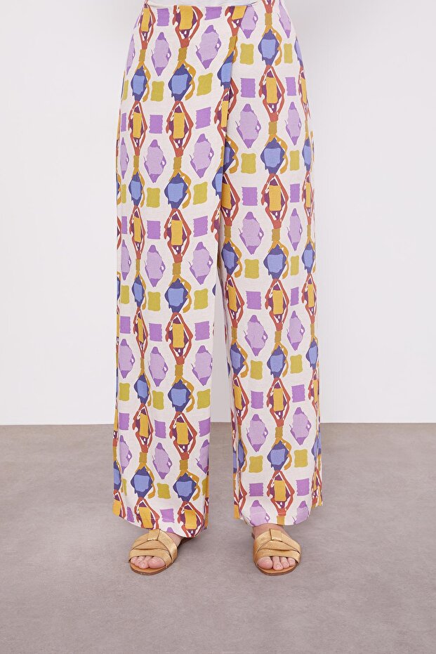 Purple Geometric Patterned Tunic Set - 7