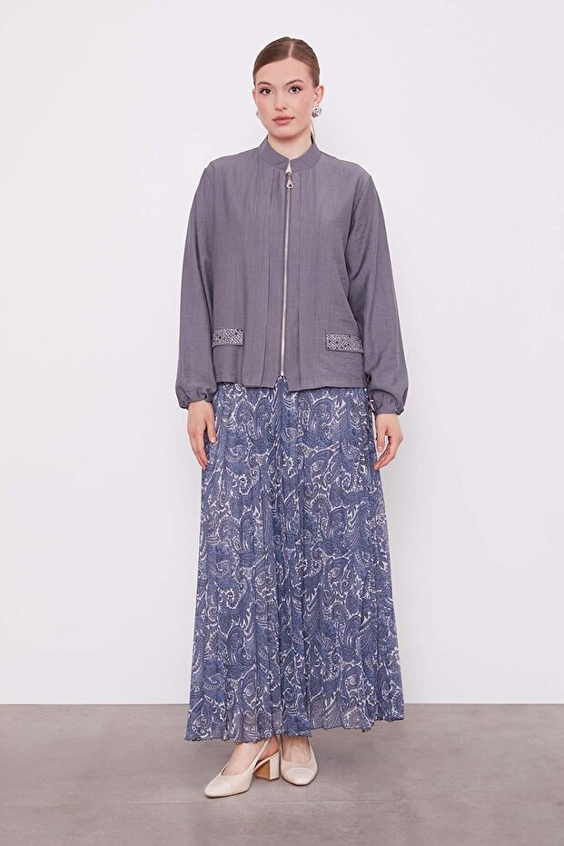 طقم تنورة بنمط عرقي من أنثراسايت - 1