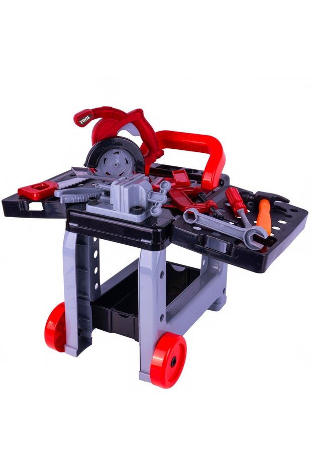 Workbench on wheels, accessorized with tools, age 3 years+