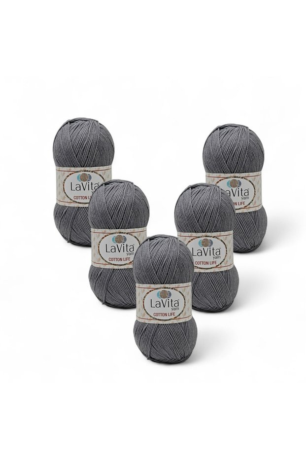 Cotton Life Hand Knitting Yarn 50% Cotton 50% Acrylic 500Gr 5 Pcs (6043 Lead Gray)