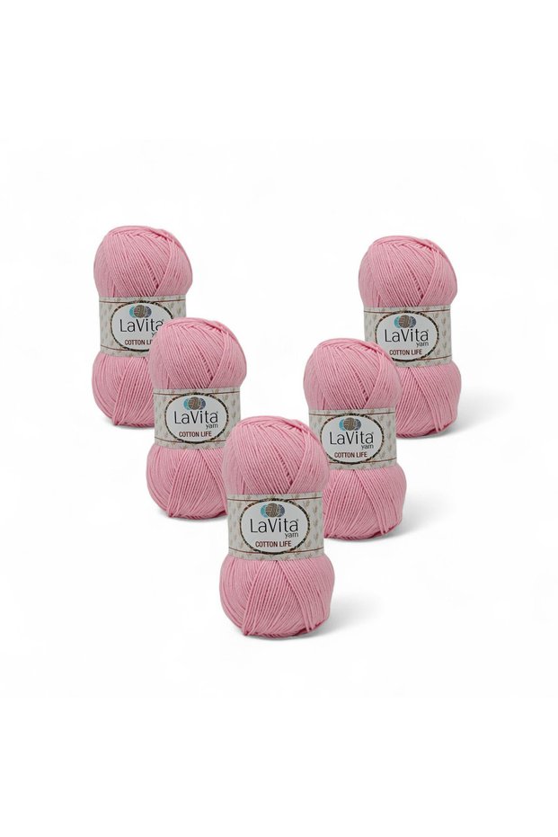 Cotton Life Hand Knitting Yarn 50% Cotton 50% Acrylic 500Gr 5 Pcs (4109 Baby Pink)