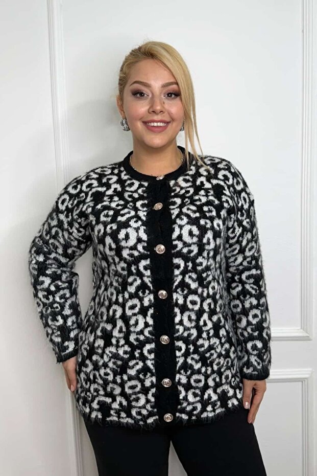 Plus Size New Season Front Button Long Standard Size Leopard Print Long Sleeve 4 Season Cardigan