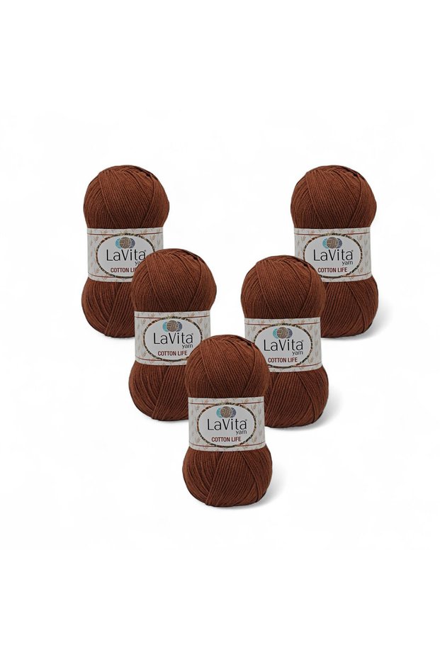 Cotton Life Hand Knitting Yarn 50% Cotton 50% Acrylic 500Gr 5 Pcs (7230 Brown)