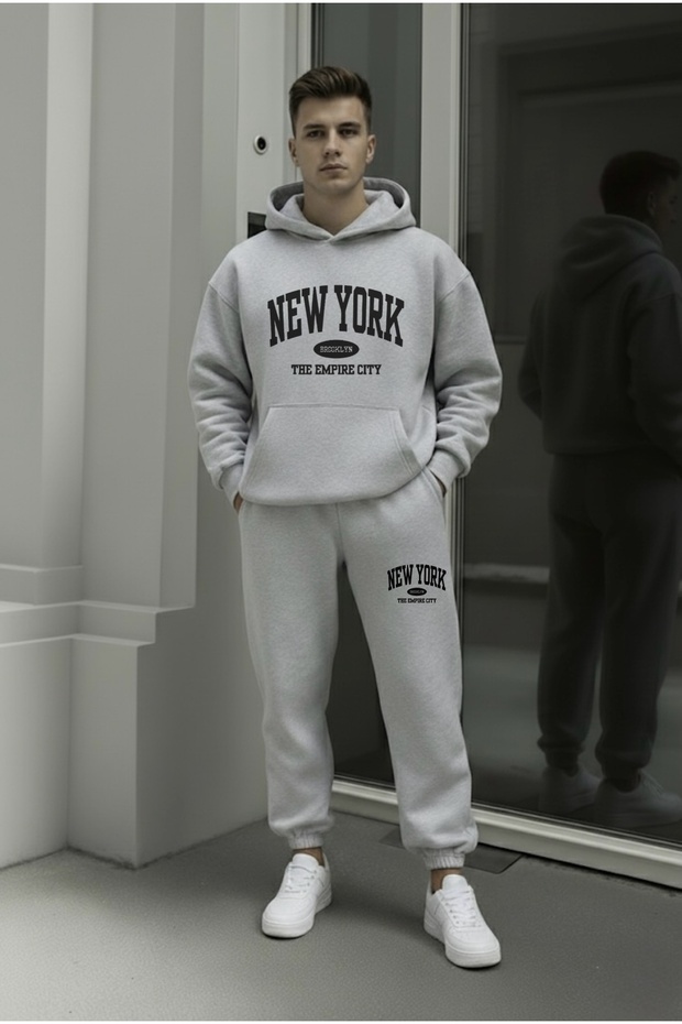 New York the Empire City Printed Unisex Women/Men Hooded Oversize Bottom/Top Tracksuit Set