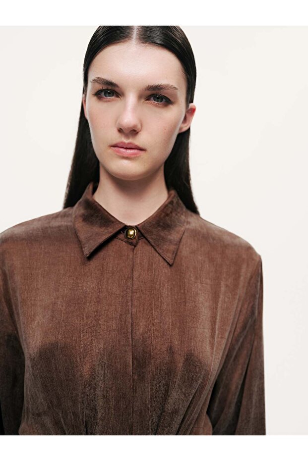 Drape Detaylı Kemerli Maxi Elbise - 2