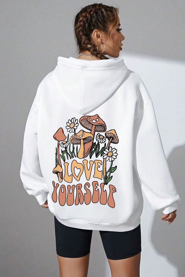 سويت شيرت مطبوع عليه Love Yourself مقاس كبير للجنسين