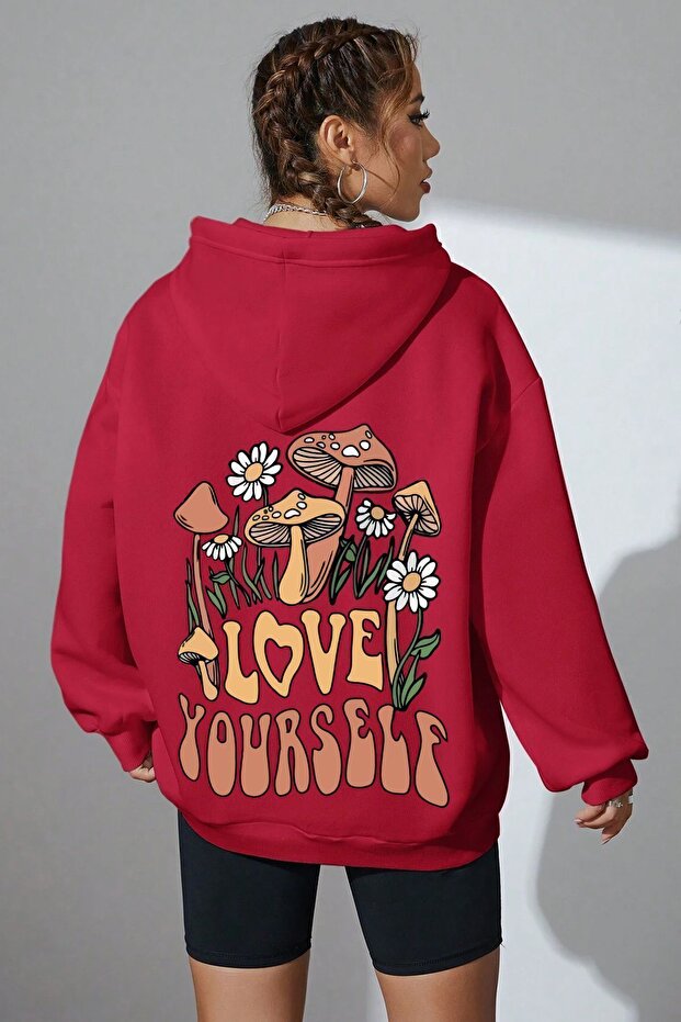 سويت شيرت مطبوع عليه Love Yourself مقاس كبير للجنسين
