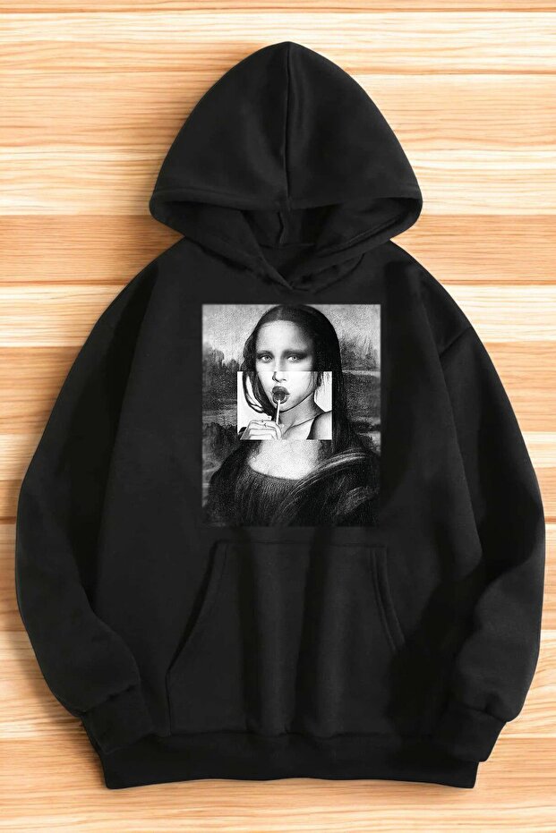 Unisex Mona Lisa Printed Hooded Sweatshirt