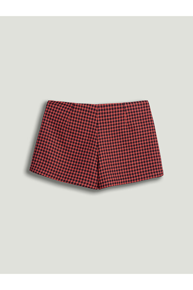 Ekose Desenli Mini Şort Etek - 7