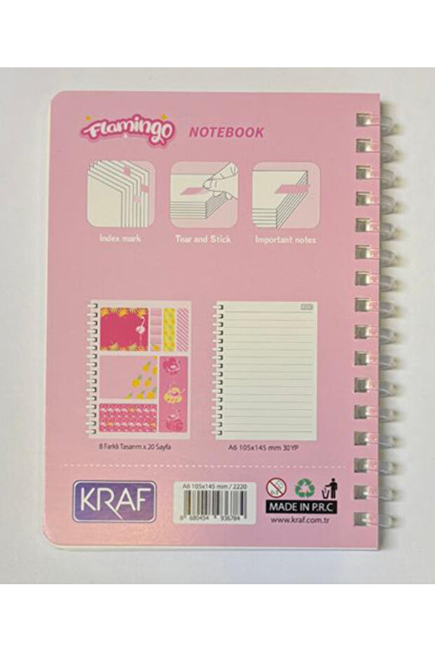 دفتر ملاحظات حلزوني A6 + فهرس (بولي بروبيلين) + مجموعة أوراق ملاحظات لاصقة بتصميم فلامنغو - 4
