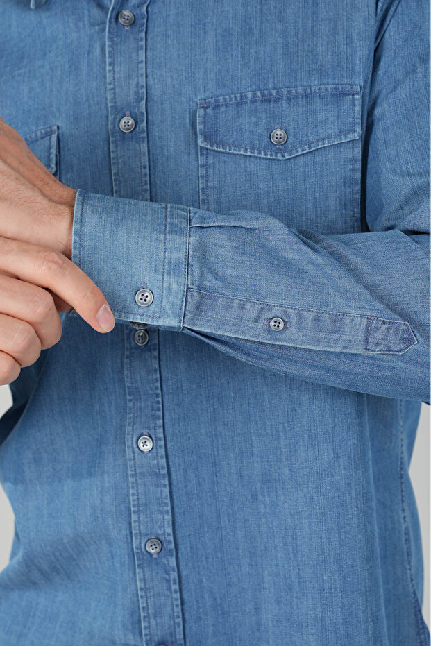 Erkek Uzun Kollu Regular Fit Denim Gömlek - 4