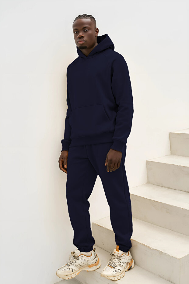 Men's Oversize Jogger Hooded Sweatshirt with Kangaroo Pocket Tracksuit Set