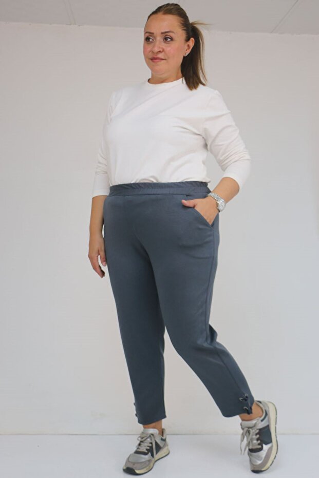 59012 Large Size Modal Pants with Bird's Eye Detail - Anthracite