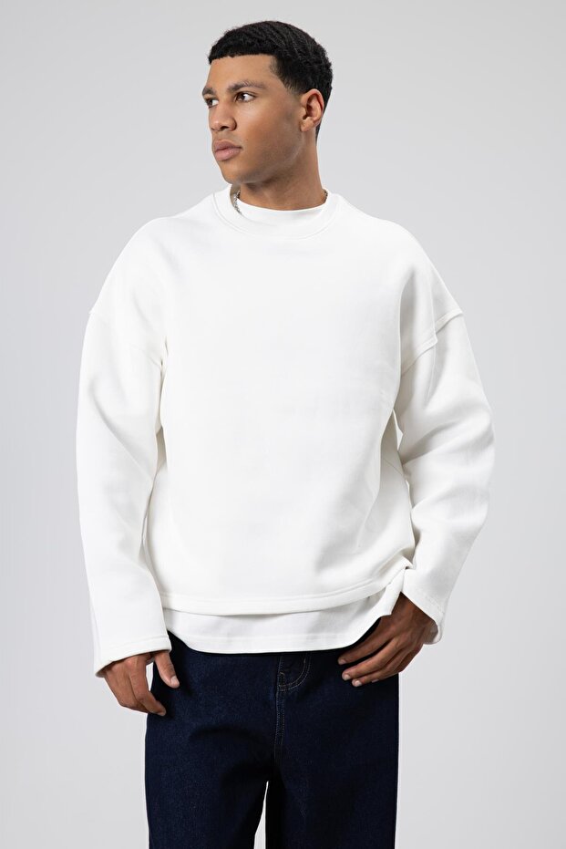 Boxy Fit Basic Sweatshirt Ekru - 1