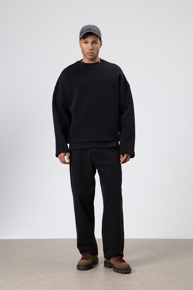 Boxy Fit Basic Sweatshirt Siyah - 5