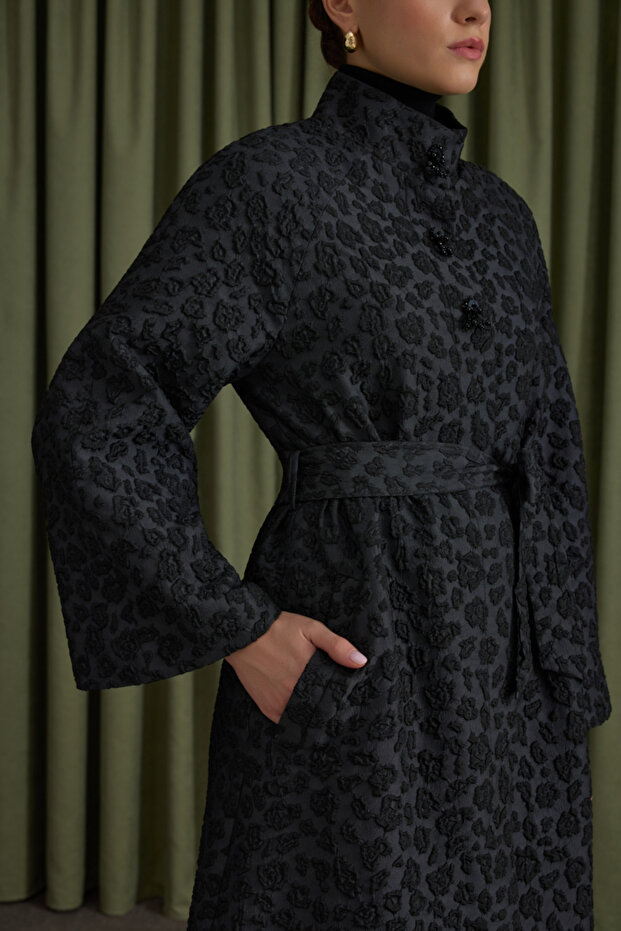 Şal Yaka Kapitone Mont - 4