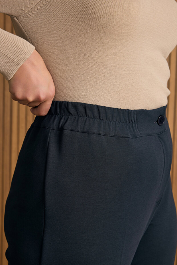 Beli Lastikli Duble Paçalı Örme Pantolon - 4