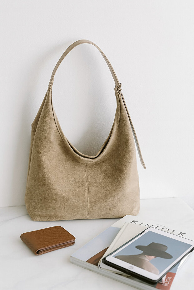 Lüks Süet Dokulu Geniş Omuz Çantası - 2