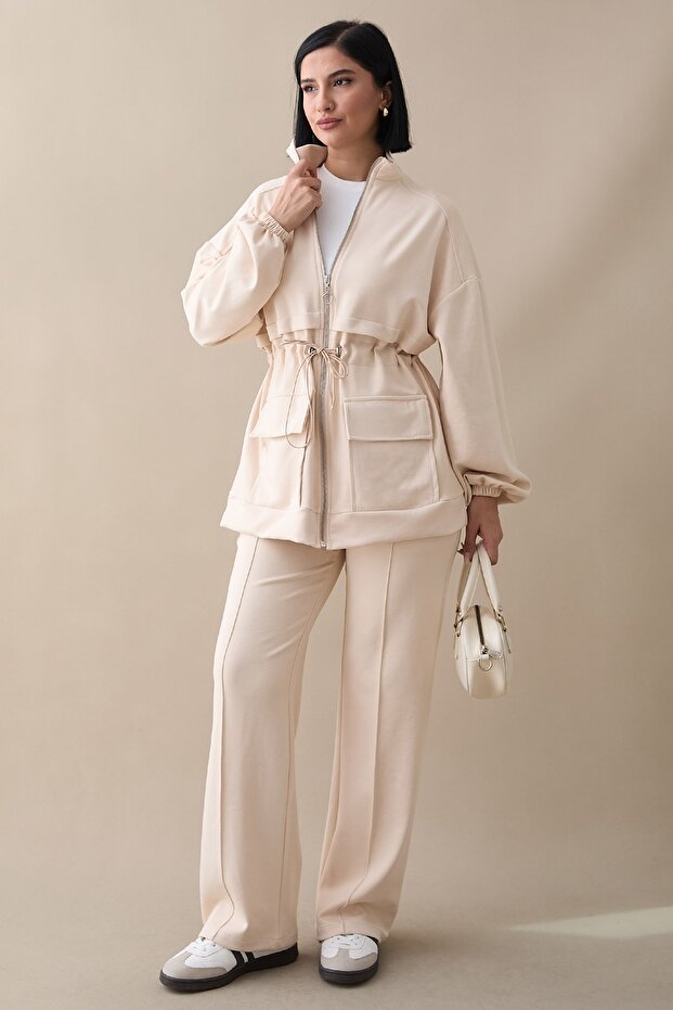 Çift Cep Biyeli Krem Takım - 5