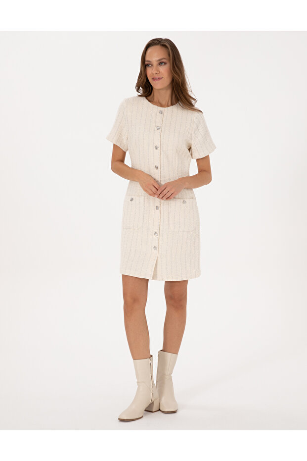Ekru Regular Fit Dokuma Elbise 50318252-VR019 - 3