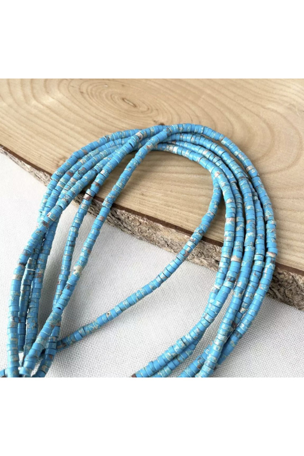 Original Natural Stone a Grade Variscite Gold Wrapped Blue Cylinder 2X4 mm 1 Strand