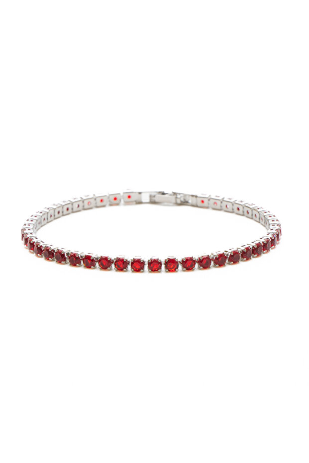 Ruby Red Silver Tennis Bracelet - 1