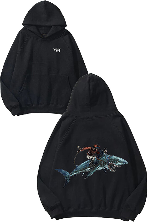 Dogfish Jockey Design Back Printed Black Hooded Sweatshirt