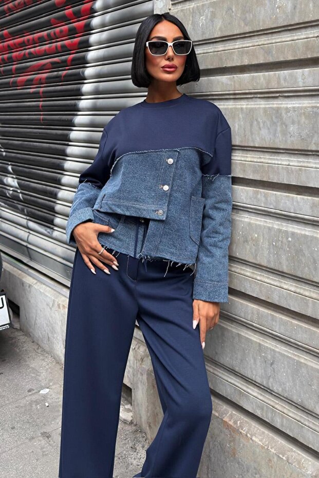 Τζιν συνδυασμός υφασμάτων Ασύμμετρο Σετ Modal 10269 - 5