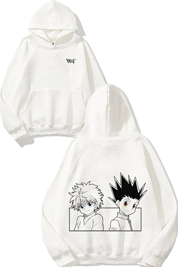 Killua and Gon Design Back Printed White Hooded Sweatshirt