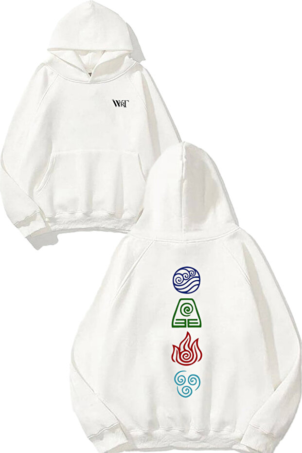 Avatar Symbols Design Back Printed White Hooded Sweatshirt